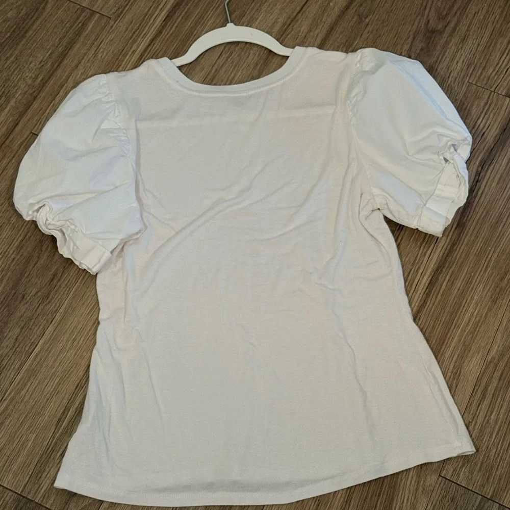 Anthropologie Skies Are Blue White Puff Sleeve Top Size S